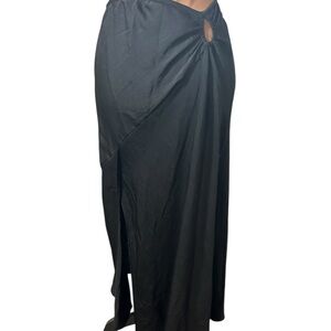 Topshop Gray Satin Maxi Skirt with Cut Out and Slit